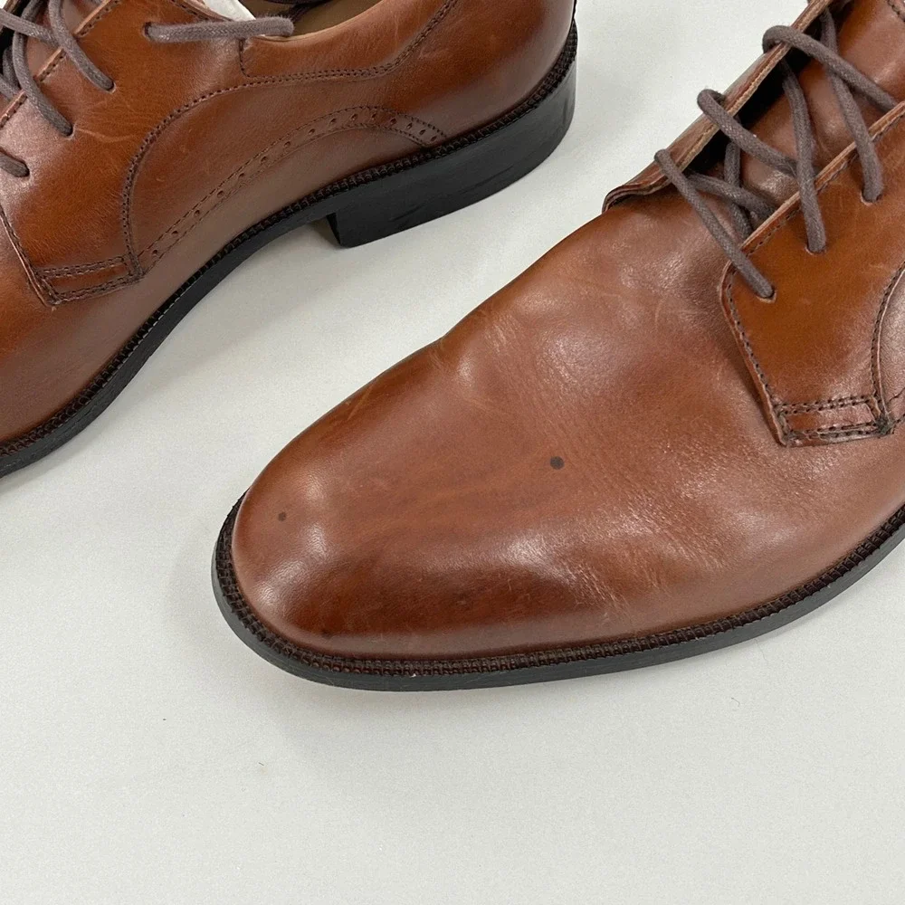 Johnston & Murphy Mens Brown Leather Derby Dress Shoes Lace Up Brogue Detail - Picture 3 of 10